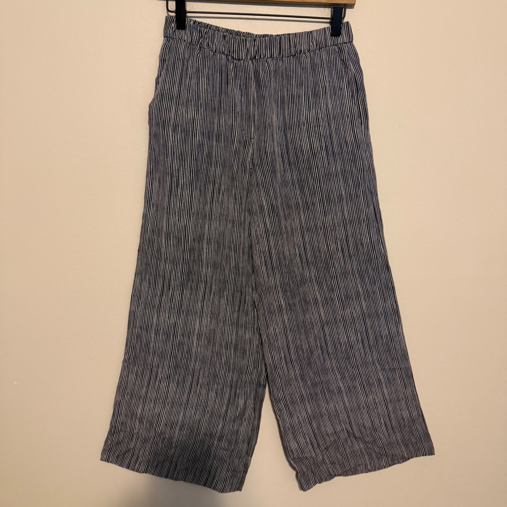 Theory Pull On Silk Pants Wide Leg S striped classic palazzo nautical